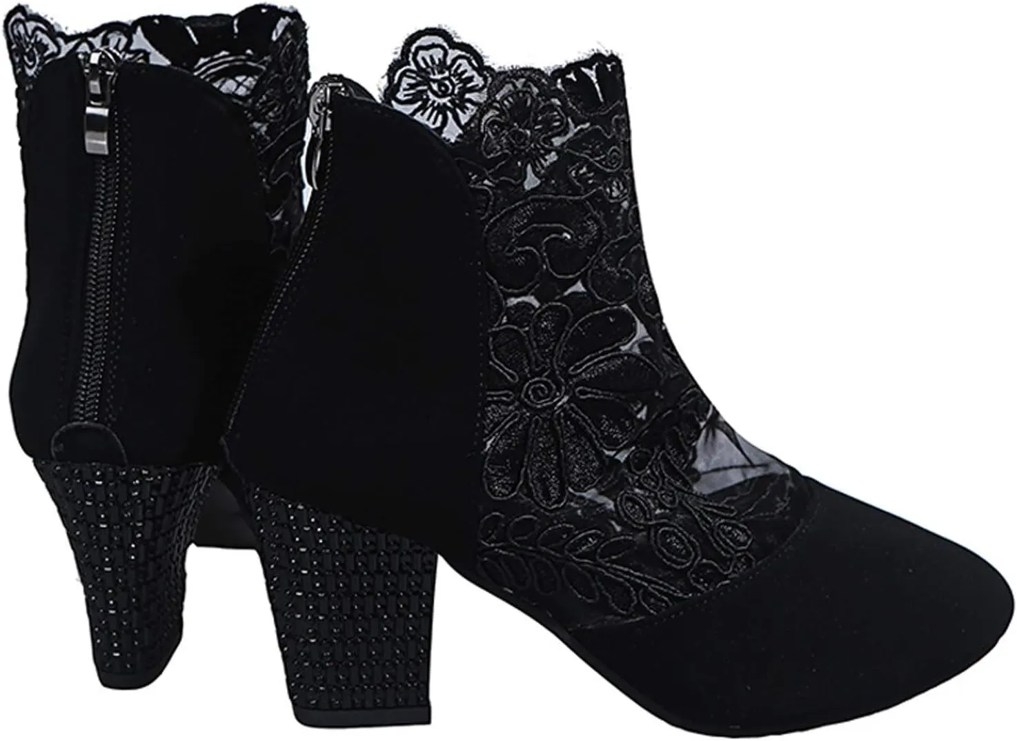 AMDBEL Chunky Heel Boots For Women Dressy Women's Boots Sexy Lace See-Through Boots Casual Breathable Ankle Boots with Heels