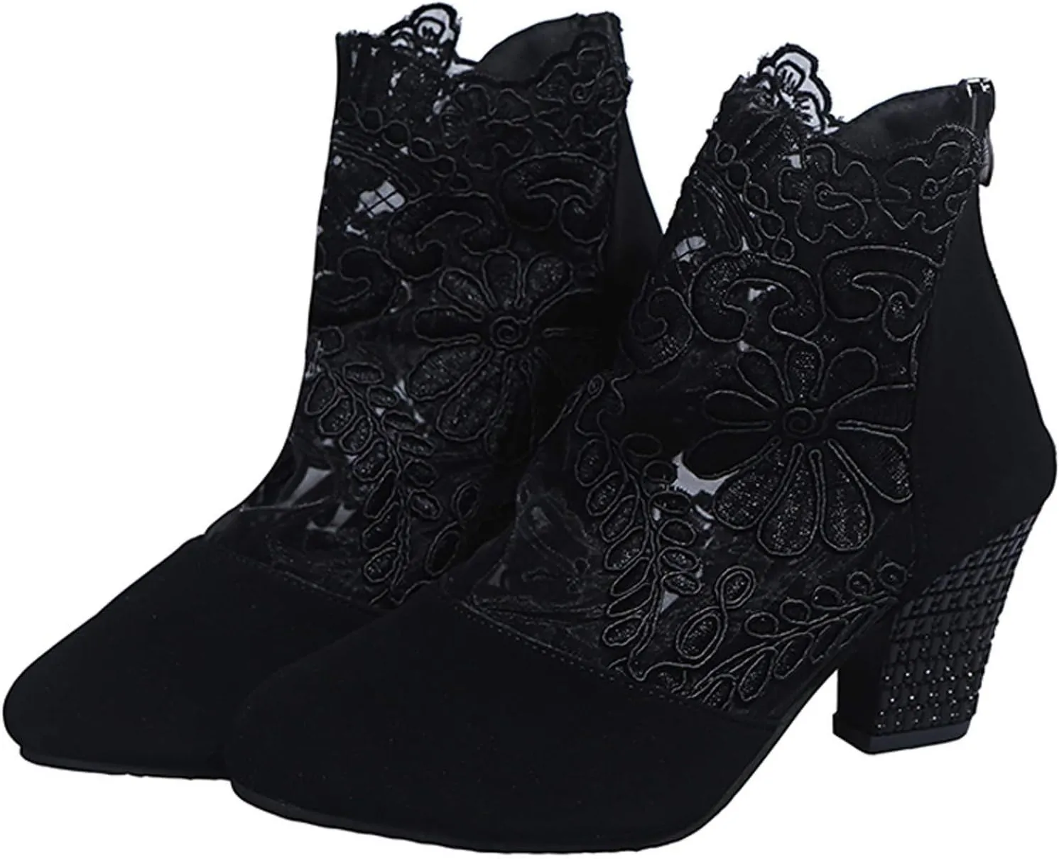 AMDBEL Chunky Heel Boots For Women Dressy Women's Boots Sexy Lace See-Through Boots Casual Breathable Ankle Boots with Heels