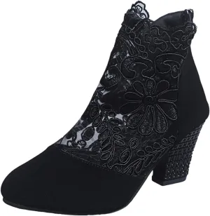 AMDBEL Chunky Heel Boots For Women Dressy Women's Boots Sexy Lace See-Through Boots Casual Breathable Ankle Boots with Heels