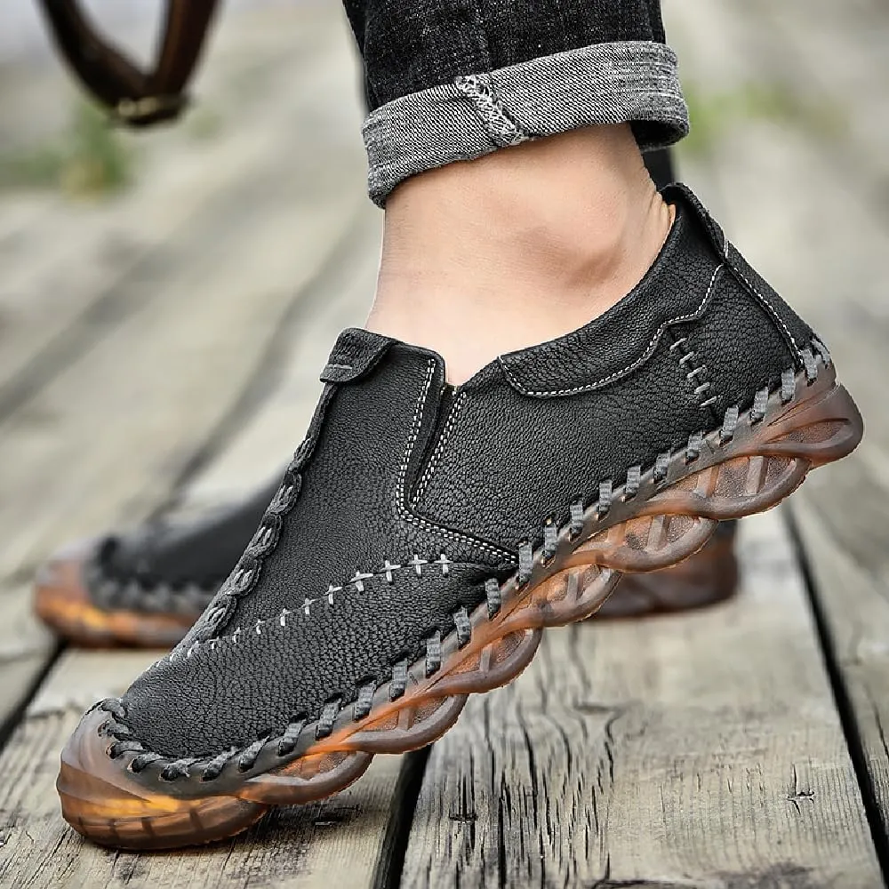 Asifn Mens Slip On Loafers Leather Casual Lightweight Comfortable Walking Retro Fashion Driving Shoes