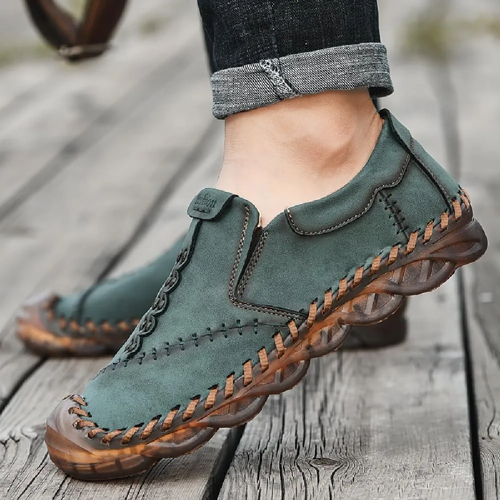 Asifn Mens Slip On Loafers Leather Casual Lightweight Comfortable Walking Retro Fashion Driving Shoes