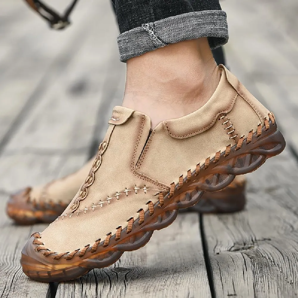Asifn Mens Slip On Loafers Leather Casual Lightweight Comfortable Walking Retro Fashion Driving Shoes