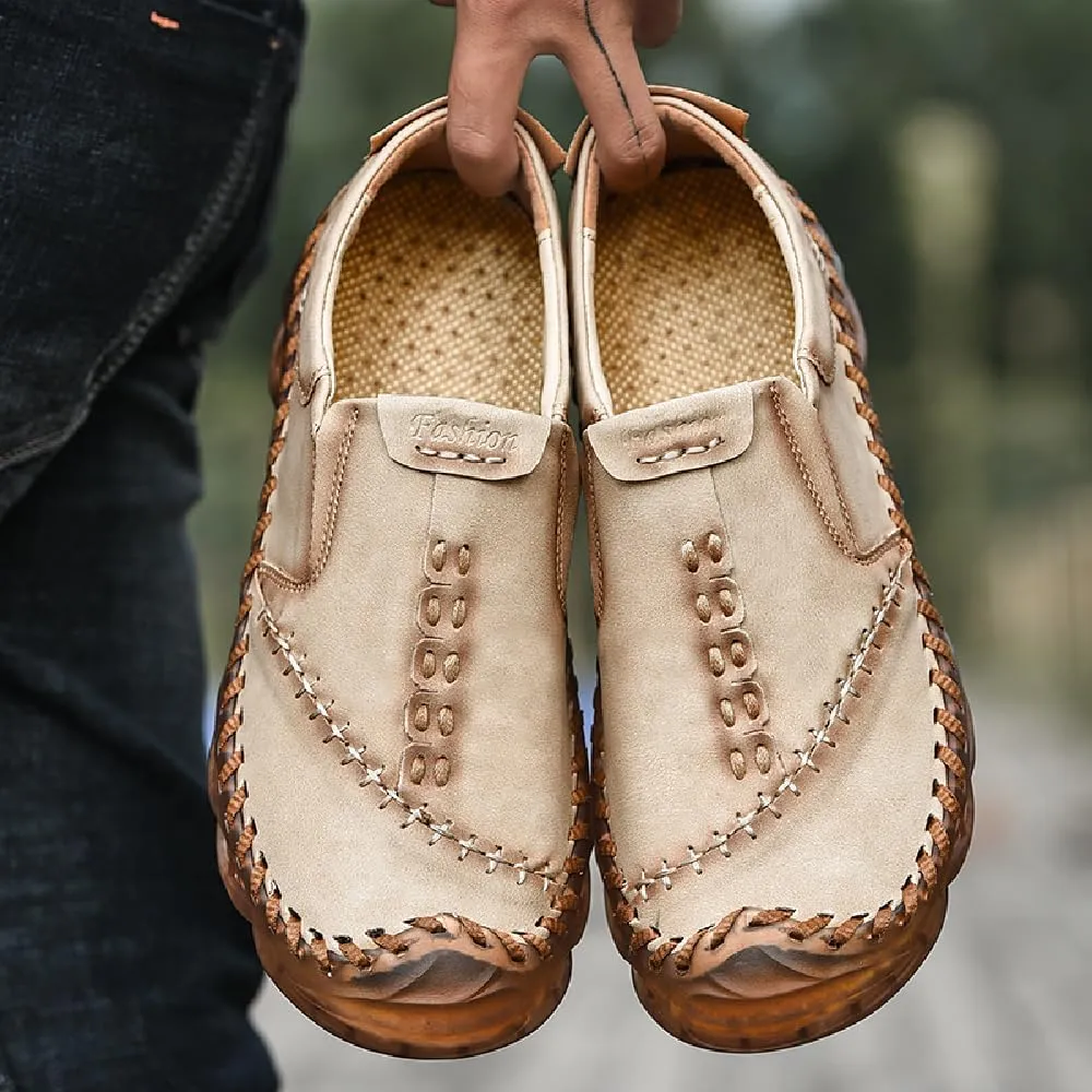 Asifn Mens Slip On Loafers Leather Casual Lightweight Comfortable Walking Retro Fashion Driving Shoes