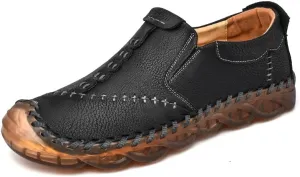 Asifn Mens Slip On Loafers Leather Casual Lightweight Comfortable Walking Retro Fashion Driving Shoes