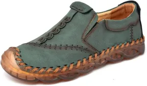Asifn Mens Slip On Loafers Leather Casual Lightweight Comfortable Walking Retro Fashion Driving Shoes