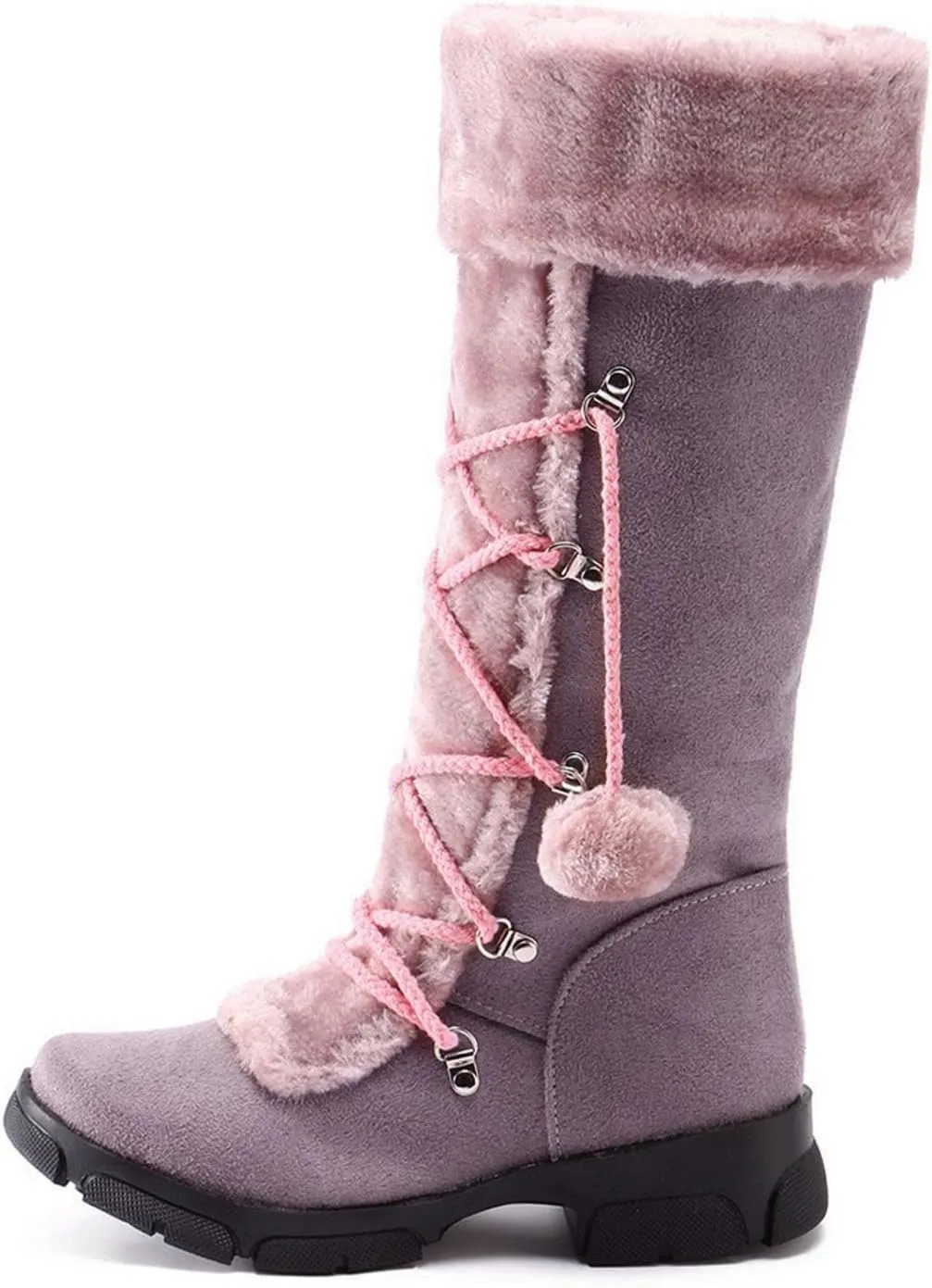 Bcshiye Mid Calf Boots for Women Fully Fur Lining Warm Boots Suede Low Heel Round Toe Slip-on Winter Snow Boots
