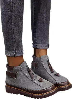 Bcshiye Women Warm Snow Boots,Winter Warm Strap Ankle Boots Fur Lining Boots Thickening Zip Quilted Bootie for Women