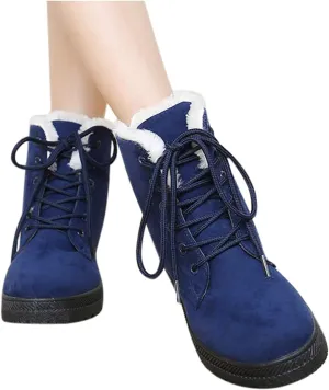 Bcshiye Women's Winter Snow Boots Outdoor Anti-Slip Ankle Boots Suede Warm Fur Lined Booties Lace Up Flat Platform Shoes