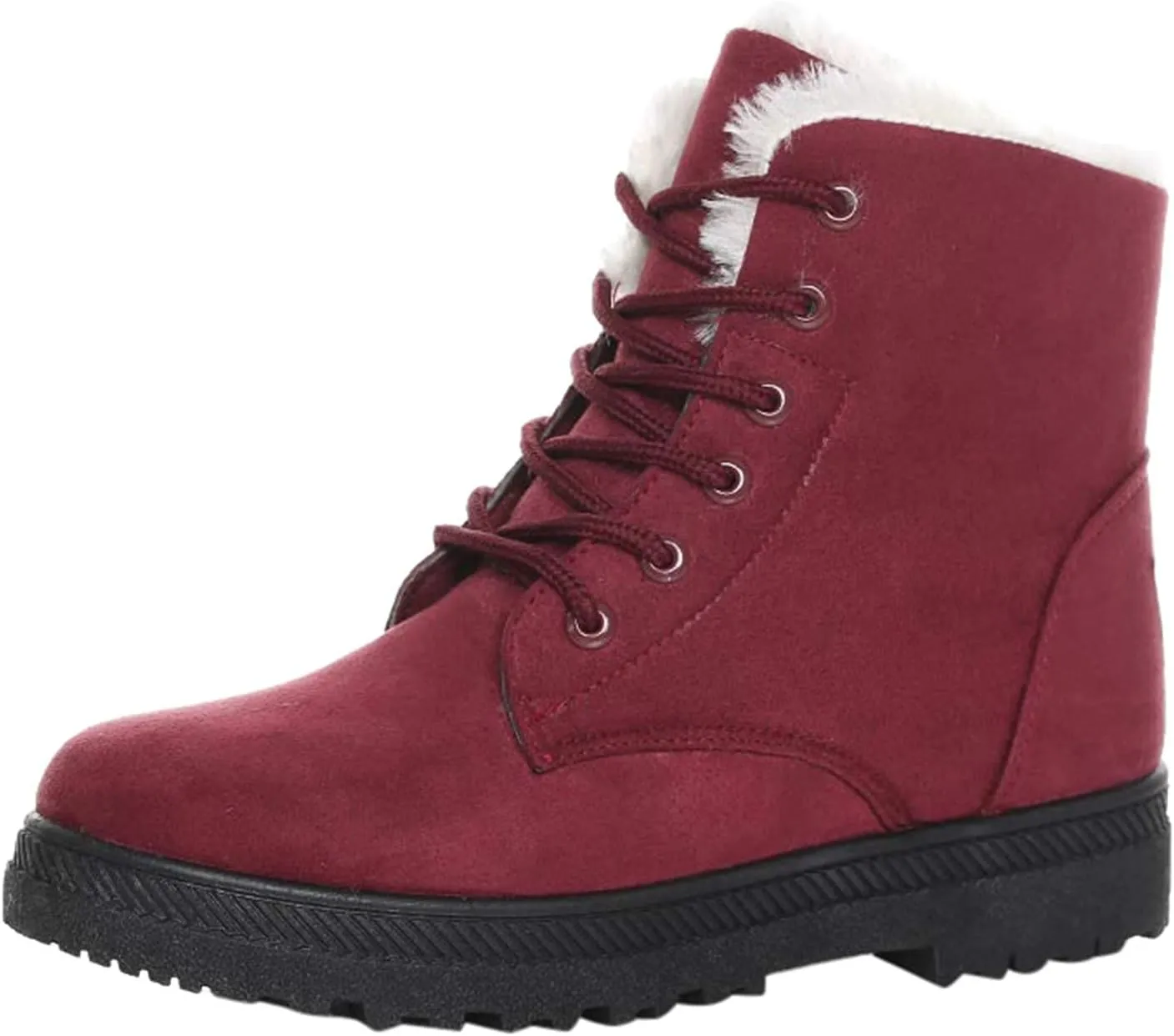 Bcshiye Women's Winter Snow Boots Outdoor Anti-Slip Ankle Boots Suede Warm Fur Lined Booties Lace Up Flat Platform Shoes