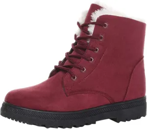 Bcshiye Women's Winter Snow Boots Outdoor Anti-Slip Ankle Boots Suede Warm Fur Lined Booties Lace Up Flat Platform Shoes