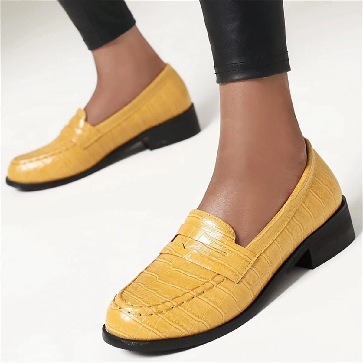 Betastella Women's Low Heel Loafers Chunky Pull On Pumps