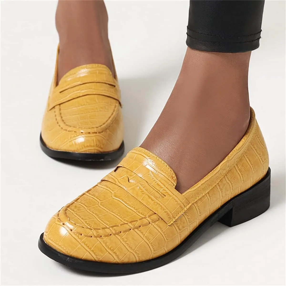 Betastella Women's Low Heel Loafers Chunky Pull On Pumps