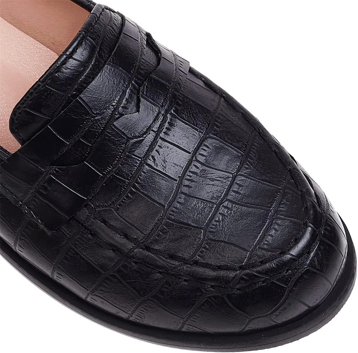 Betastella Women's Low Heel Loafers Chunky Pull On Pumps