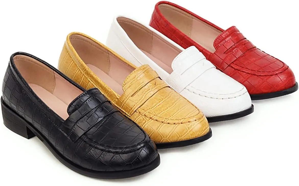 Betastella Women's Low Heel Loafers Chunky Pull On Pumps