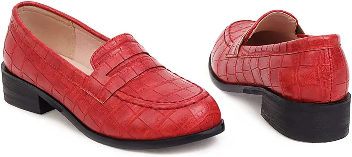 Betastella Women's Low Heel Loafers Chunky Pull On Pumps