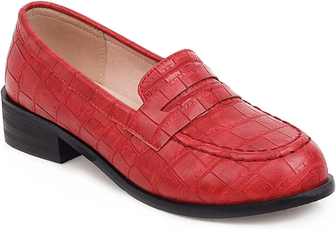 Betastella Women's Low Heel Loafers Chunky Pull On Pumps