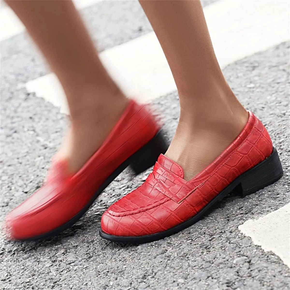 Betastella Women's Low Heel Loafers Chunky Pull On Pumps