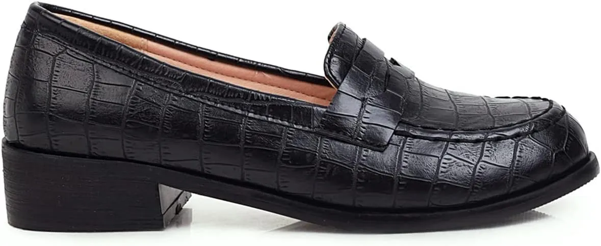 Betastella Women's Low Heel Loafers Chunky Pull On Pumps