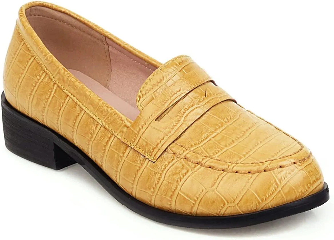 Betastella Women's Low Heel Loafers Chunky Pull On Pumps