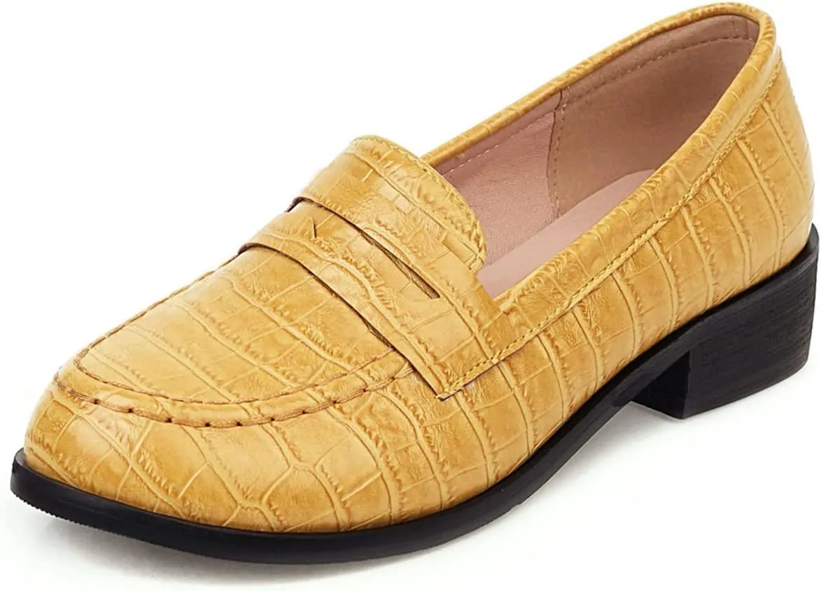 Betastella Women's Low Heel Loafers Chunky Pull On Pumps