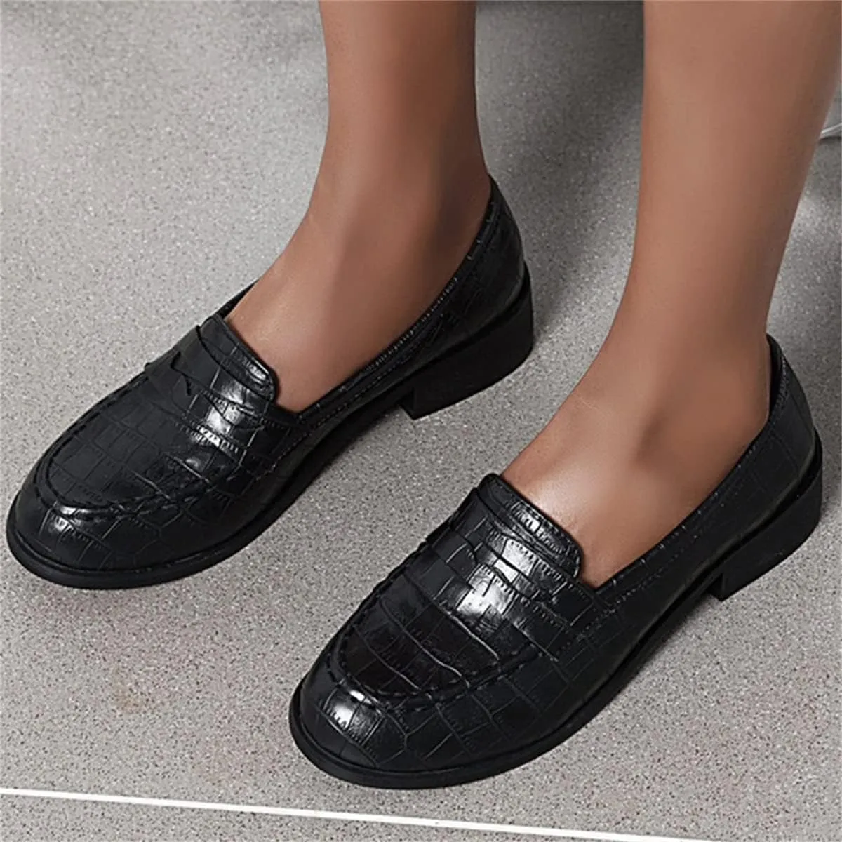 Betastella Women's Low Heel Loafers Chunky Pull On Pumps