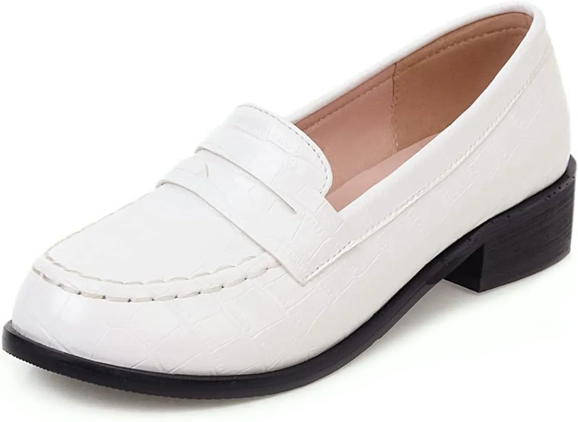 Betastella Women's Low Heel Loafers Chunky Pull On Pumps