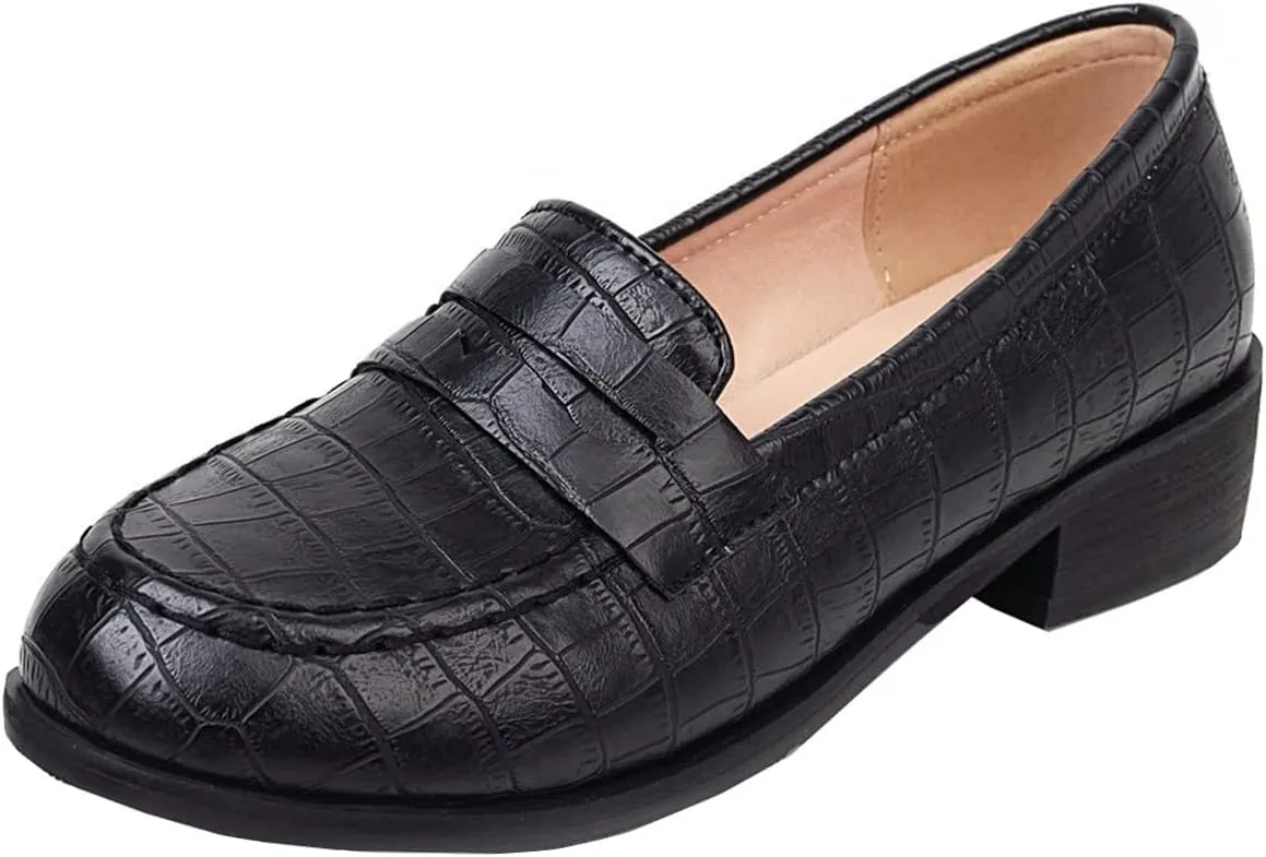 Betastella Women's Low Heel Loafers Chunky Pull On Pumps