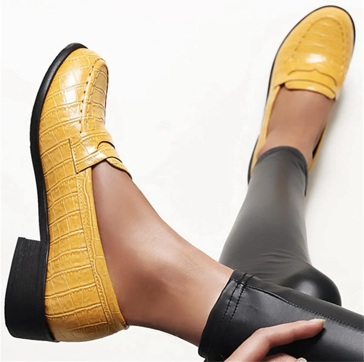 Betastella Women's Low Heel Loafers Chunky Pull On Pumps