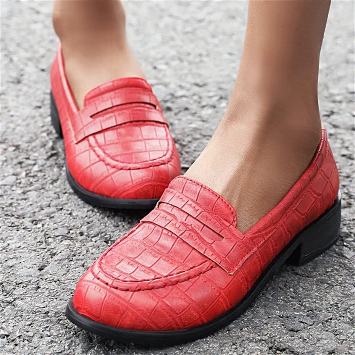 Betastella Women's Low Heel Loafers Chunky Pull On Pumps