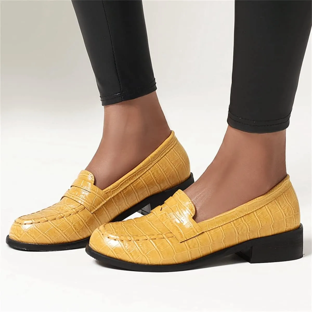 Betastella Women's Low Heel Loafers Chunky Pull On Pumps