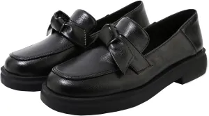 Betastella Women's Low Heel Loafers Platform Chunky Pull On Pumps with Bow