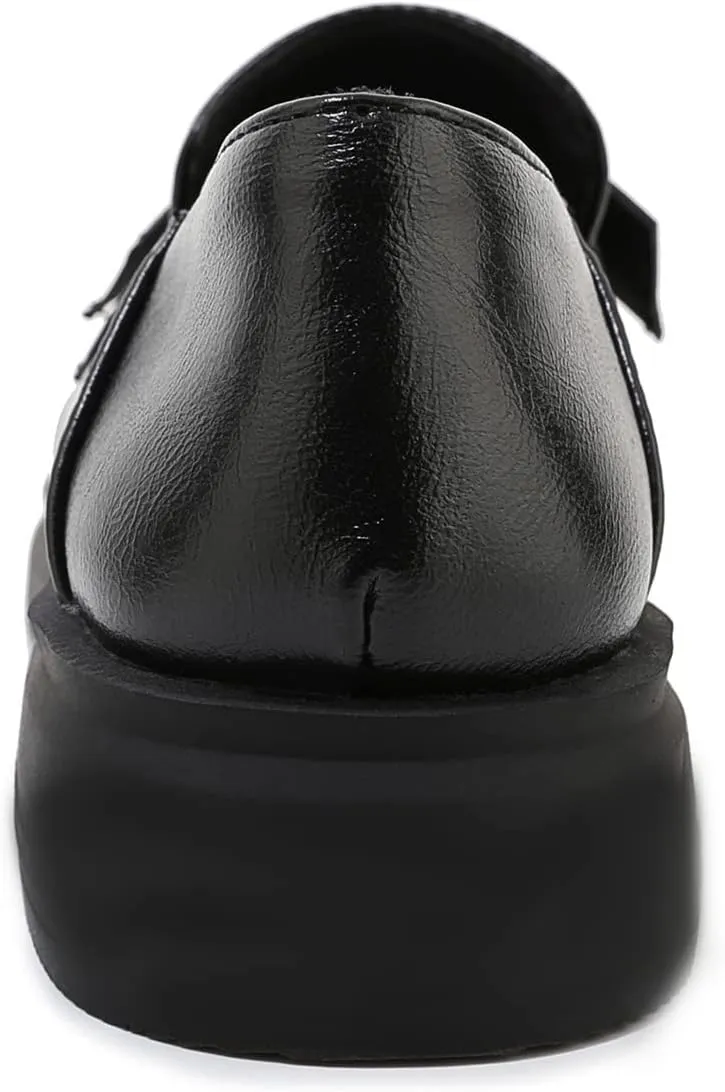 Betastella Women's Low Heel Loafers Platform Chunky Pull On Pumps with Bow