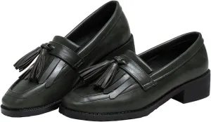 Betastella Women's Low Heel Tassel Loafers Chunky Pull On Square Toe Pumps