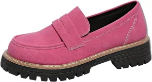Bootara Loafers Women, 2025 Women's Plus Size Casual Retro Suede Loafers with Chunky Heel Platform