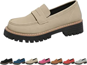 Bootara Loafers Women, Bootara Women's Plus Size Casual Retro Suede Loafers with Chunky Heel Platform, for Office