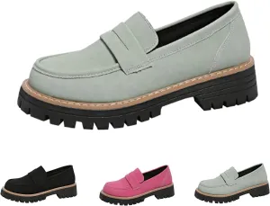 Bootara Loafers Women, Bootara Women's Plus Size Casual Retro Suede Loafers with Chunky Heel Platform