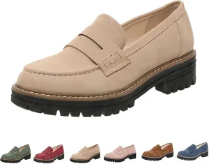 Bootara Loafers Women,Women's Plus Size Casual Retro Suede Loafers,with Chunky Heel Platform,Comfortable Slip on Work