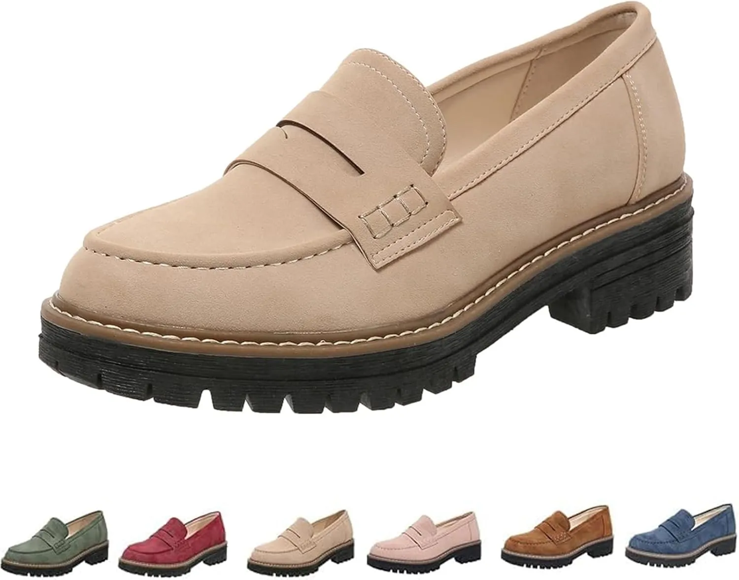 Bootara Loafers Women,Women's Plus Size Casual Retro Suede Loafers,with Chunky Heel Platform,Comfortable Slip on Work