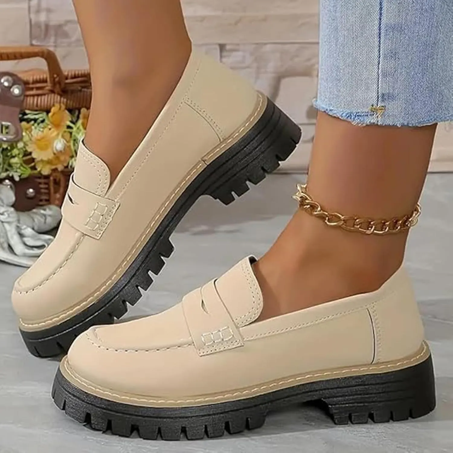 Bootara Loafers Women,Women's Plus Size Casual Retro Suede Loafers,with Chunky Heel Platform,Comfortable Slip on Work
