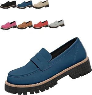 Bootara Women's Plus Size Casual Retro Suede Loafers, Bootara Loafers Women with Chunky Heel Platform, Comfortable Casual