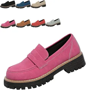 Bootara Women's Plus Size Casual Retro Suede Loafers, Bootara Loafers Women with Chunky Heel Platform, Comfortable Casual