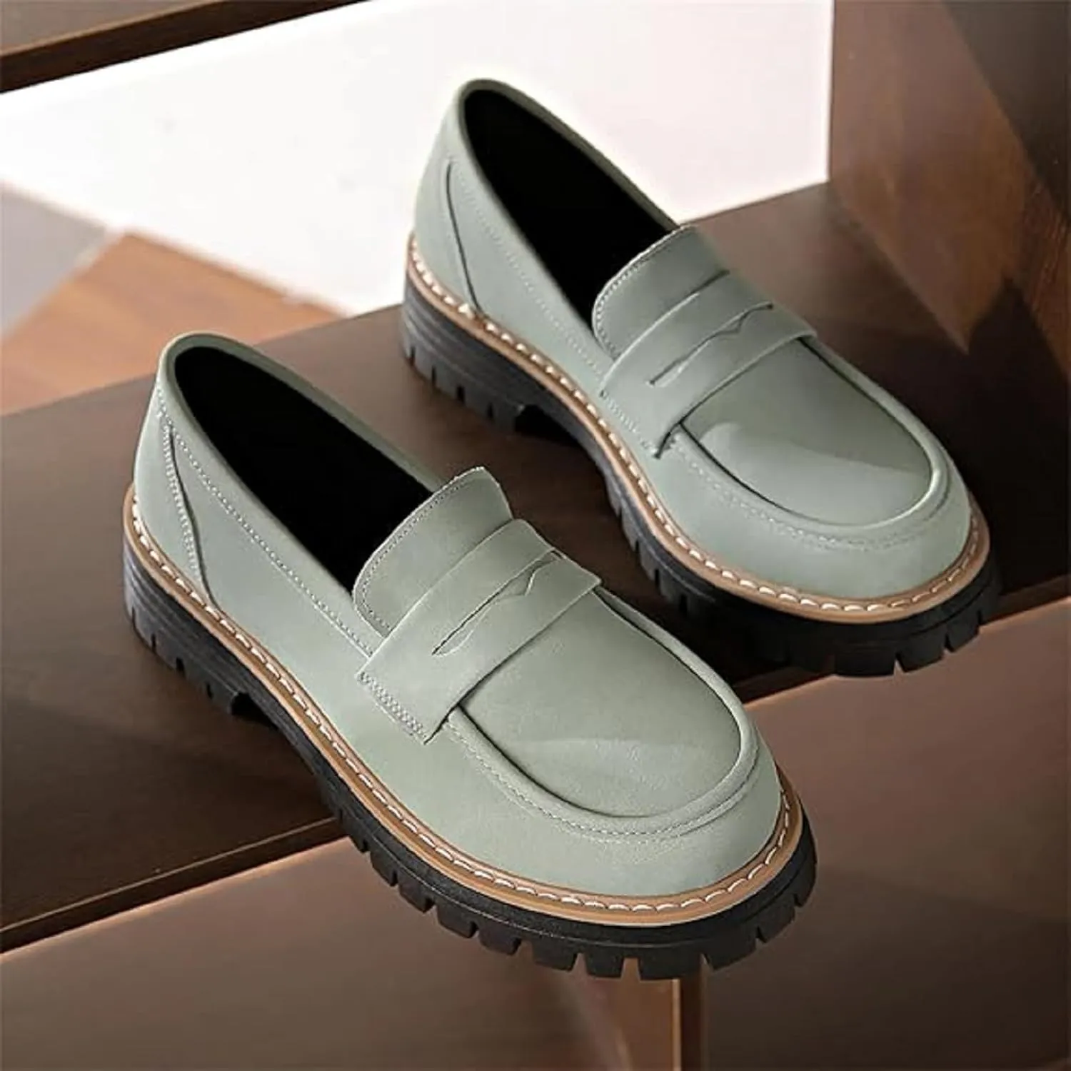 Bootara Women's Plus Size Casual Retro Suede Loafers with Chunky Heel Platform, Bootara Loafers for Women