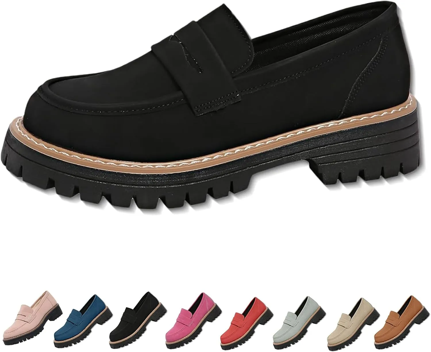 Bootara Women's Plus Size Casual Retro Suede Loafers with Chunky Heel Platform, Bootara Loafers for Women