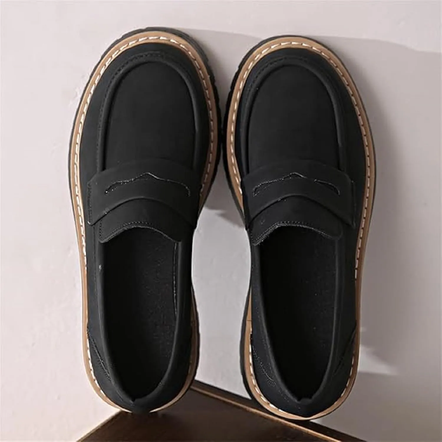 Bootara Women's Plus Size Casual Retro Suede Loafers with Chunky Heel Platform, Bootara Loafers for Women