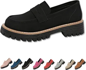 Bootara Women's Plus Size Casual Retro Suede Loafers with Chunky Heel Platform, Bootara Loafers for Women