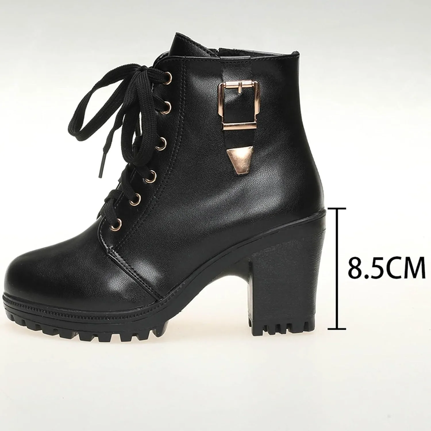 Boots for Women Ankle Booties Brown Boots for Women Casual Round Head High Heel Thick Bottom Lace Up Leather Boots