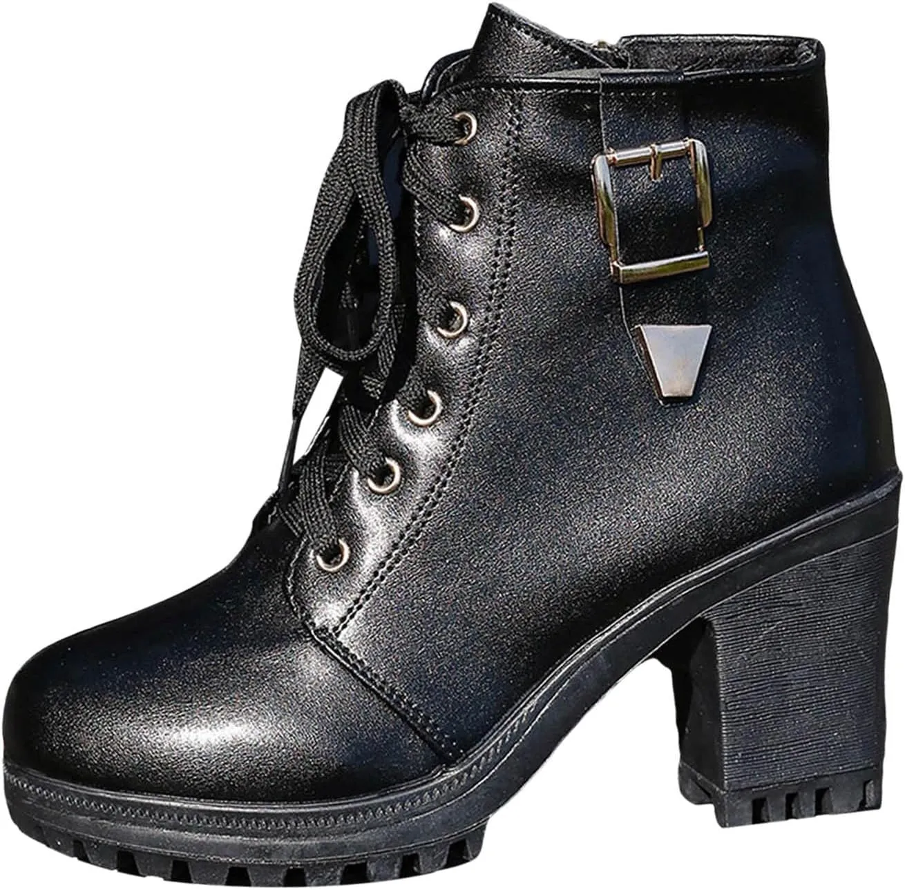 Boots for Women Ankle Booties Brown Boots for Women Casual Round Head High Heel Thick Bottom Lace Up Leather Boots