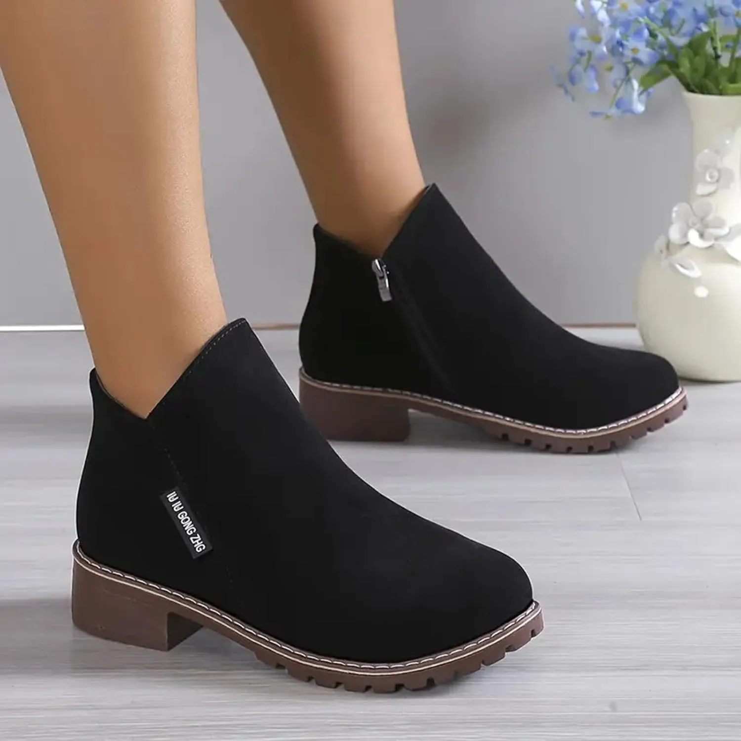 Boots for Women Ankle Booties Suede Chelsea Boots Side Zipper Ankle Booties Casual Style