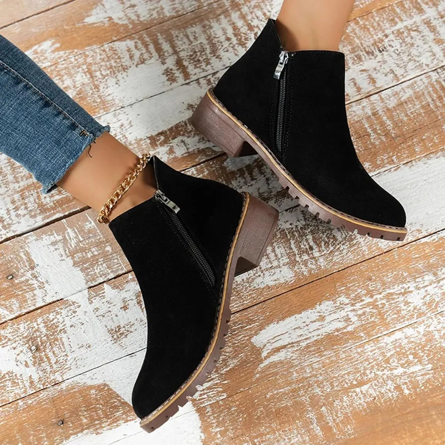 Boots for Women Ankle Booties Suede Chelsea Boots Side Zipper Ankle Booties Casual Style