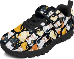 Boys Girls Sneakers Kids Shoes Unisex Lightweight Breathable Athletic Running Tennis Fitness Shoes for Little Kid/Big Kid Cats Pattern